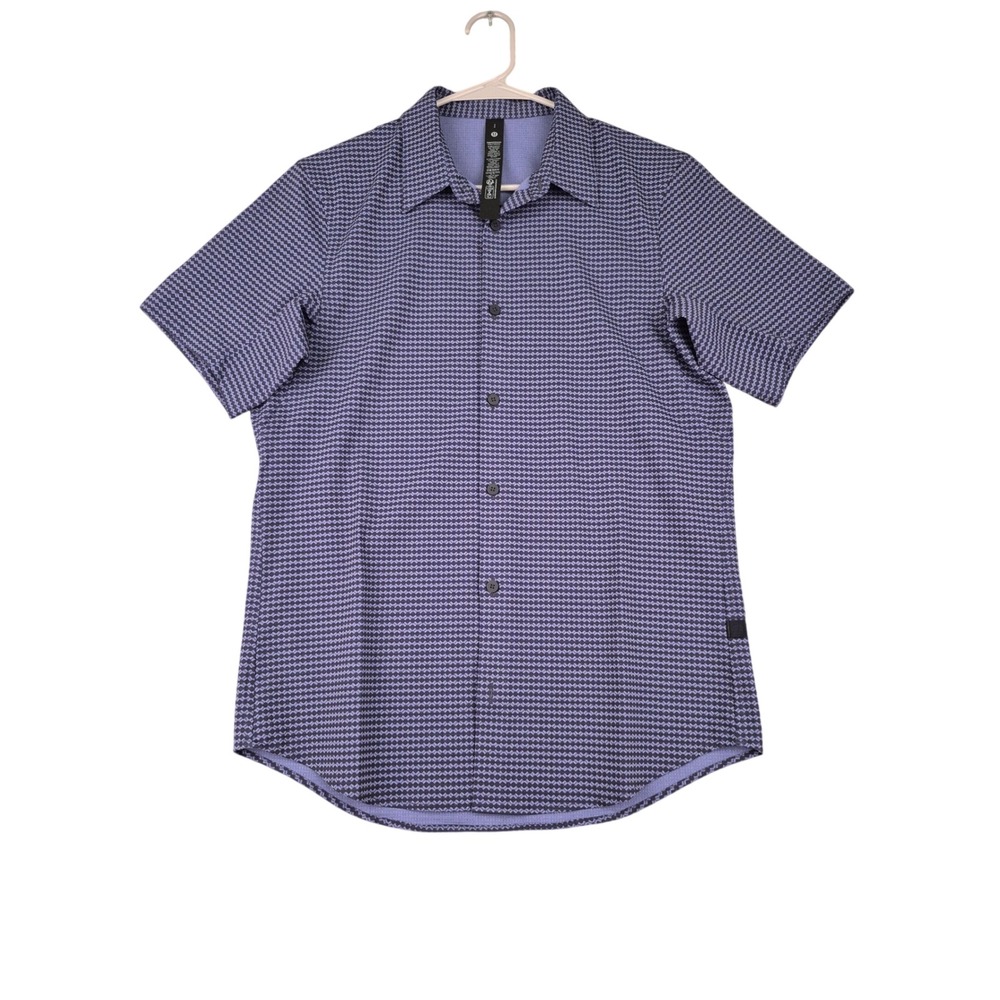 Lululemon Mens Blue Geometric Short Sleeve Button Down Shirt LM3DK6S Size S